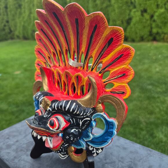 Vintage Balinese Barong Lions Mask Hand Carved Craft Tribal Mask Wall Decor - Picture 4 of 13